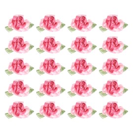 PATIKIL 1 Inch Ribbon Flowers Bows for Crafts, 20 Pack Mini Satin Roses Flowers Small Fabric Flower Heads DIY Sewing Appliques for Gift Wedding Bride Ornament, Rose Red/Pink