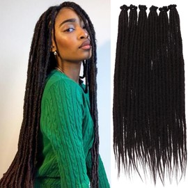 Leeven 24 Inch Black Dreadlock Extensions 20 Strands Soft Reggae Braid Locs 0.6 Width Single Ended Dreads Synthetic Handmade Crochet Locs Hippie Dreadloc /1B#