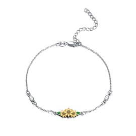 VONALA Sunflower Bracelet 925 Sterling Silver Sunflower Bracelet Adjustable Sunflower Seeds Charm Link Sunflower Jewelry Gifts for Women Daughter