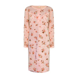 i-Smalls Ladies Thermal Fleece Nightdress Super Soft Long Sleeve Floral Nightie (M) Peach
