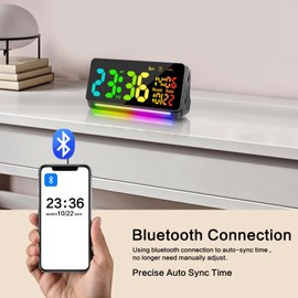 Samshow 120db Super Loud Alarm Clock Heavy Sleepers Adults, Loud Alarm Clock Bluetooth Sync Time,15 Wake Up Sounds, 7 Color Night Light, Dynamic RGB Color, 0-100% Dimmer, Snooze,DST, LED Dispay