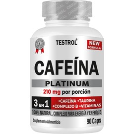 Cafeína Platinum 210mg TESTROL – Energía Pura y Sostenida con Taurina, Complejo B y Magnesio – 90 Cápsulas Veganas