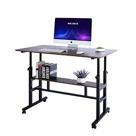 AIZ Mobile Standing Desk, Adjustable Computer Desk Rolling Laptop Cart on Wheels Home Office Computer Workstation, Portable Laptop Stand Tall Table for Standing or Sitting, 39.4" x 23.6"
