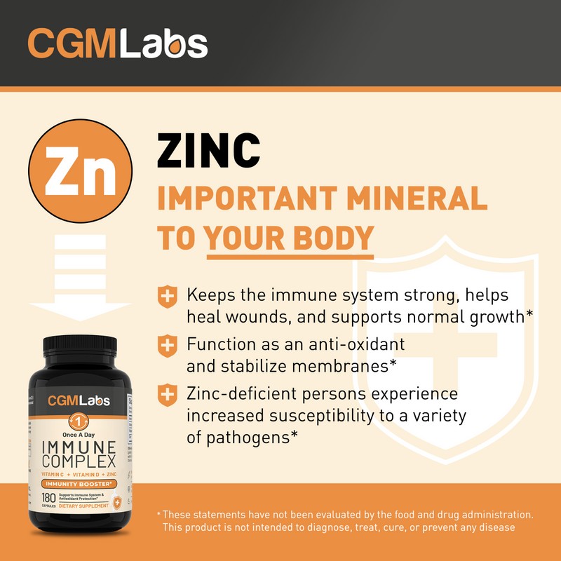 CGM Labs Immune Complex Zinc, Vitamin C & D 180