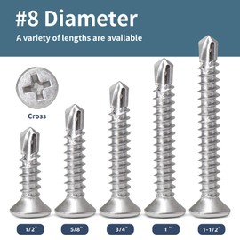 #8X3/4 300PCS 410 Stainless Steel Phillips Screw, Wood Screw, Premium Drywall Screws,Corrosion-Resistant, for Household, Electrical Appliances, Cars, Woodworking