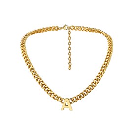 Bandmax Mens Chunky Cuban Chain Choker Necklace with A Letter Gold Plated Initail A Necklace for Men Women Necklace Gift for Friend Boyfriend Husband Son