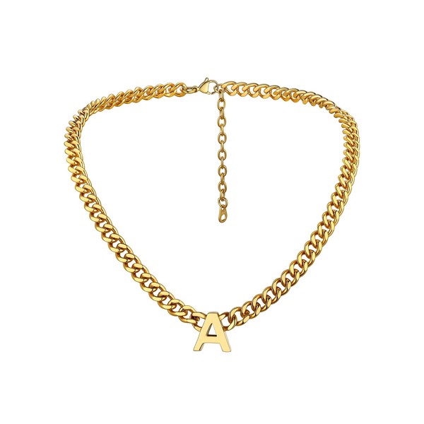Bandmax Mens Chunky Cuban Chain Choker Necklace with A Letter