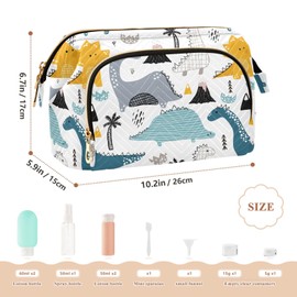 senya Travel Makeup Bag Cosmetic Bag Wide-open Pouch Toiletry bag Make Up Organizer Case with bottles kit for Women (Hand Drawn Dinosaur)