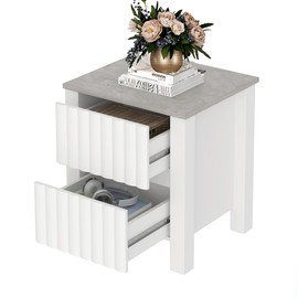 WAMPAT Farmhouse End Table with Charging Station, White Wood Sofa Table, Bedside Table with USB Port for Living Room, Modern Nightstand for Bedroomoom