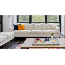 Galopgen 35 * 18 Inch Rectangular Ottoman Tray | Textured PU Leather, Waterproof & Heat-Resistant Storage for Coffee/Dining Tables, Sofa, Bed, Entertainment & Party (Tranquil Beige, 35 * 18in)