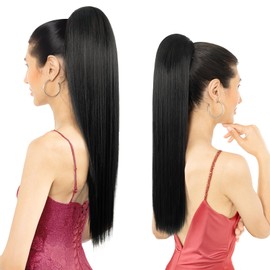 Luxehair Ponytail Extension, 24" Long Straight Claw Clip Ponytail Extension clip on ponytails hair clip Hair claw clip Fake Ponytail Hairpieces for Women - Jet Black