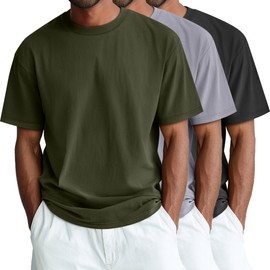 Ficerd 3 Pack Men's Big and Tall Shirts Short Sleeve Cotton Tee Crew Neck Basic Casual Top Loose Fit Summer T Shirts(Black, Army Green, Light Gray,6X-Large)