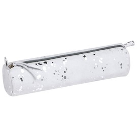 Clairefontaine 400061C Pencil Case Round (Cosmicuir Lamb Suede Diameter 5.5 x 22 cm) Printed Silver