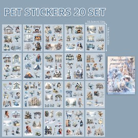 20 Seiten PET Scrapbook Ästhetische Vintage Aufkleber, 100+ Journal Scrapbooking Papier Zubehör für Junk Magazine Winter Themed Scrapbooking Aufkleber (Winter)