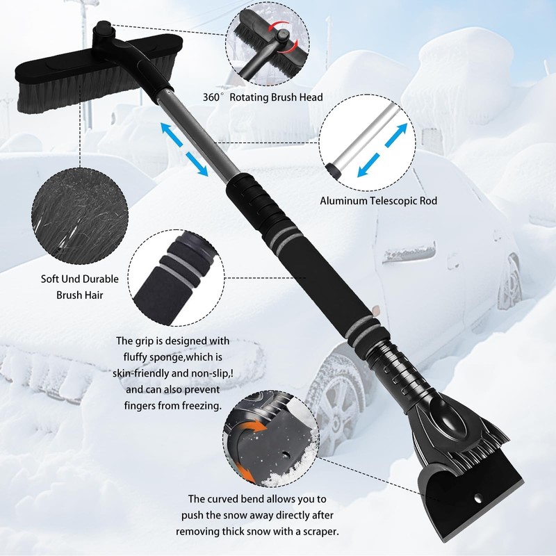 DTXYBC 3-in-1 Car Ice Scraper, Extendable Snow Removal Brush, Removable