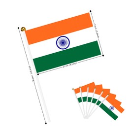AhfuLife Flags on Sticks, 15/30 pcs Stick Flags Mini Flags Double Sided with White Pole for Olympic Party Decorations Sport Event (India, 5×8 Inch-15 Pcs)