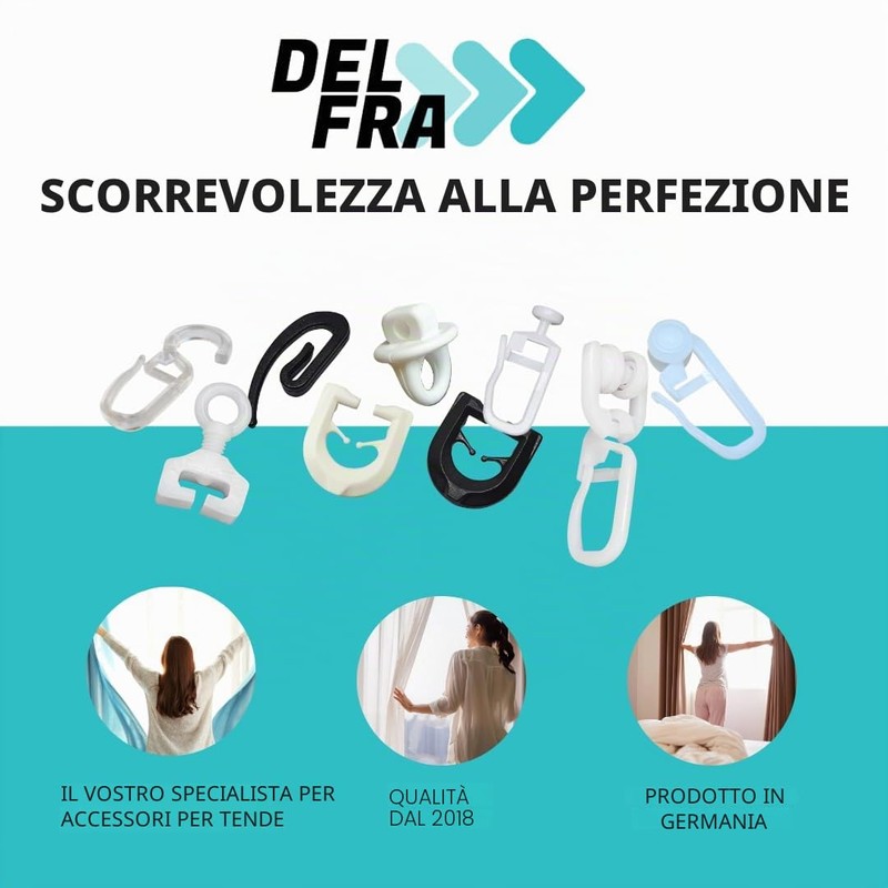 DELFRA 10 - Fermatenda universale per binari per tende, Ferma