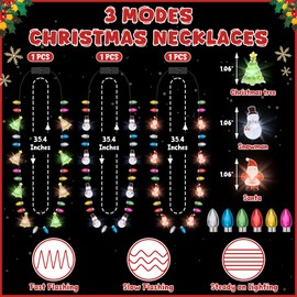3PCS Light Up Christmas Necklace, 3 Glow Modes Multicolor Xmas Accessories, 3 Kinds of Party Favors, Santa Claus Snowman Tree Designs, Xmas Light Decorations for Ugly Sweater Festive Party Supplies