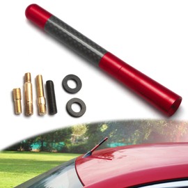 Xotic Tech Real Carbon Fiber Aluminum Screw-On AM/FM Radio Antenna Mast Cover Decoration,Red,Universal Fit Most Cars (Size:4.7"/12cm)