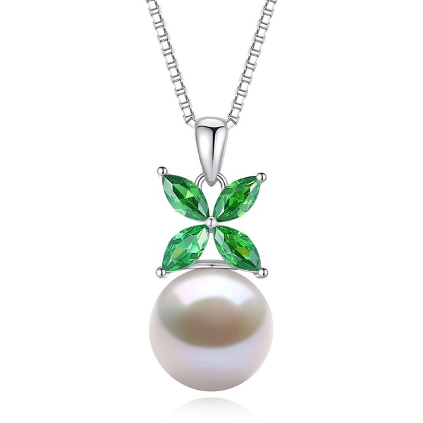BAMIKI 11MM Freshwater Cultured Round Pearl Necklace for Women, 925