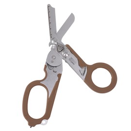 Emergency Response Shears Foldable Shear with Ring Cutter Glass Breaker Latching Function For Indoor Outdoor Sand Color