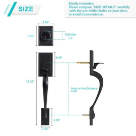 GUA OYH Double Door Handle Set with Lever - Matte Black Heavy Duty Double Handleset - For Front or Office Door