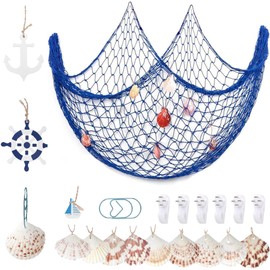 YSDMY Decorative Fishing Net 1.5M*2M Nautical Fishing Net with Sea Shells，Nautical Ornaments for Home Bedroom Mediterranean Party(Blue)