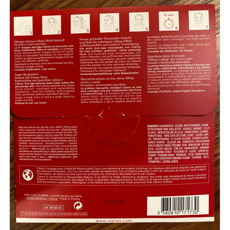 Clarins Super Restorative Instant Lift Serum Face Neck Mask 1