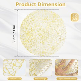 Hysenm 50 Pcs Disposable Gold Placemats Set Metallic 13 Inch Round Table Doilies, Ultra-Thin Messy Lines Disposable Placement Mats for Home Decoration Dining Table Wedding Birthday Party