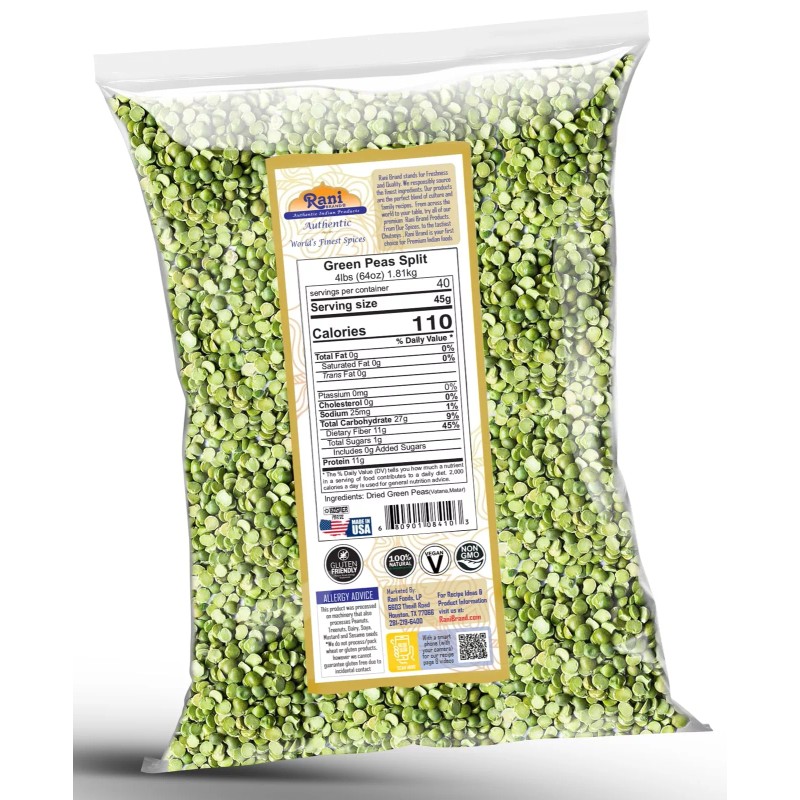 Rani Green Peas Split, Dried (Vatana, Matar) 64oz (4lbs) 1.81kg