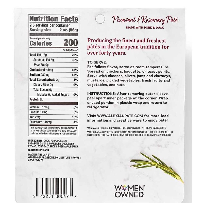 Alexian Rosemary Pheasant Duck Pate 5 oz, 6 Pack