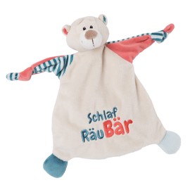 NICI 46732 Bear Schlaf RäuBär 25 x 25 cm 0+ Months Toddlers-Baby Cuddly Toy/Cuddle Comfort Blanket for Girls and Boys, Solid, Beige/Blue