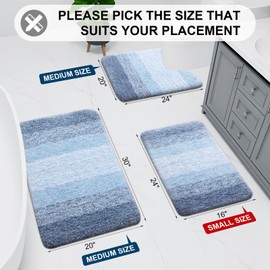 Arotive Microfiber Bathroom Rugs, Shaggy Soft and Absorbent Bath Rug, Non-Slip, Thick Plush Machine Washable Dry Bath Mats for Bathroom, Tub and Shower, 59x20, Light Blue