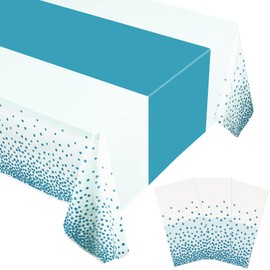 BokingOne 3 Pack White and Blue Plastic Tablecloth, 54 inch x108 inch Rectangular Disposable Table Cover for Graduation Party, New Years Decorations, Gender Reveal, Birthdays Decoration, Wedding Party