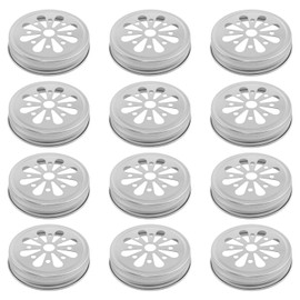 Dsjnf Flower-patterned Ordinary Mouth Can Jar Lid Silver Metal Can Cover Anti-rust Daisy Cut With Straw Hole For Spherical Canning Cans Jars12pcs