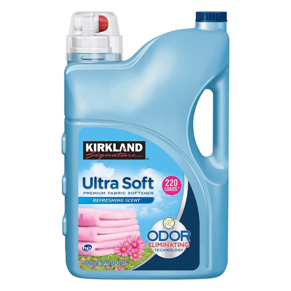 Kirkland Signature Ultra Soft Premium Liquid Fabric Softener: Odor Eliminating Refreshing Scent - 187 fl. oz (220 Loads)