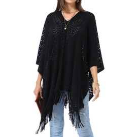 Soul Young Knitted Poncho Sweater for Women Ladies Pullover Wraps Cozy Topper Shawl Cape(One Size,Black)