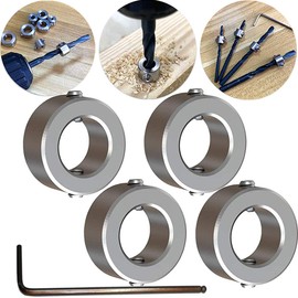 Depth Stop Rings Set, CESFONJER Depth Limiter Drill Ring Positioner (ID: 14 mm, 4 Pieces) with Hex Key for Drill Woodworking