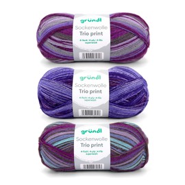 Gründl Sock Wool Trio Knitting Set of 3 x 100 g Sock Yarn (75% Virgin Wool (Superwash), 25% Polyamide) + Instructions (English language not guaranteed), Purple