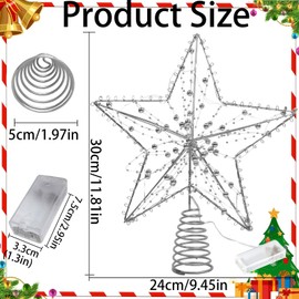Seasboes Christmas Tree Topper Star, Christmas Tree Topper, Christmas Tree Topper Star, LED Christmas Tree Topper for Festive Christmas at Home, Christmas Tree Decoration (Silver)