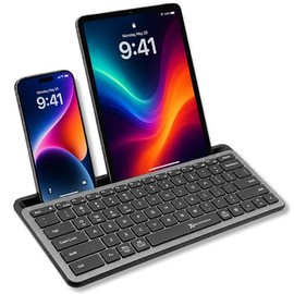 X9 Performance Teclado inalámbrico Bluetooth pequeño con soporte para teléfono (BT + 2.4 Ghz) - Listo para viajar - Teclado compacto para tableta, tel