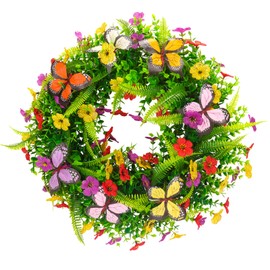 20 Inch Spring Wreath Summer Wreath for Front Door, Artificial Colorful Daisy Faux Plants for Front Door Home Wall Wedding Festival Farmhouse Easter Holiday Party Decor