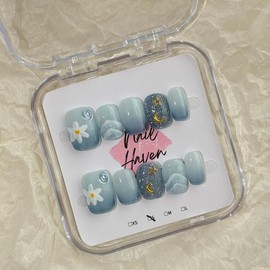 NailHaven|short nails collection continued|  handpainted cute designs| acrylic press-on| fake nails |Handmade | high quality Press on nails 10 pcs|reusable nails|nail art|nail charm|handmade press ons|uña sacri lic as - Color: S70, SIZE: Small
