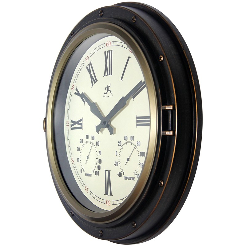 Infinity Instruments Forecaster Indoor/Outdoor Wall Clock, Thermometer, Hygrometer combo, Stylish
