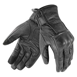 Cafe Racer Chopper Custom Wax Leather Motorcycle Gloves with Protectors Black Touch, Black, 3XL