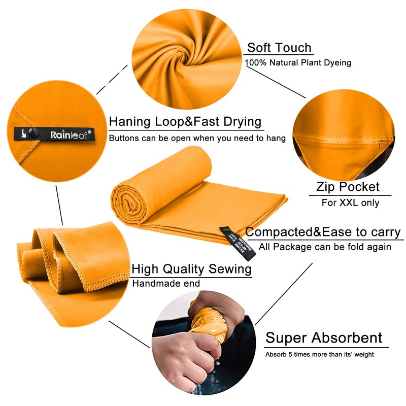 Rainleaf Microfiber Towel Perfect Travel & Gym & Camping Towel.