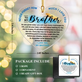 Brother Gift from Sister Brother, Brother Christmas Ornament Gift Birthday Graduation Gifts for Brother Acrylic Heart Keepsake Gift, Never Forget How Much I Love You