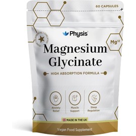 Physis Magnesium Glycinate | 60 Tablets | Vegan Magnesium Supplements for Sleep | 200mg - 400mg Daily | Non GMO, Dairy & Gluten Free | Helps Sleep & Anxiety Assist | High Bioavailability