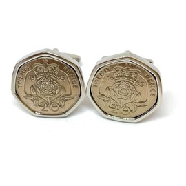1985 40th Birthday/Anniversary 20p pence coin cufflinks - One pence cufflinks from 1985 for a 40th SLV
