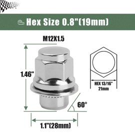 12mmX1.5 Mag Lug Nuts Compatible with Toyota Tacoma Camry Corolla 5 Lug Wheel, M12x1.5 OE Style Aftermarket Wheel Nuts fit Highlander RAV4 Prius Stock Rim, 20pcs Alloy Steel Nuts Replace Factory Nuts